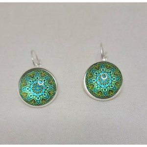 Bohemian Green Round Sunflower Earrings